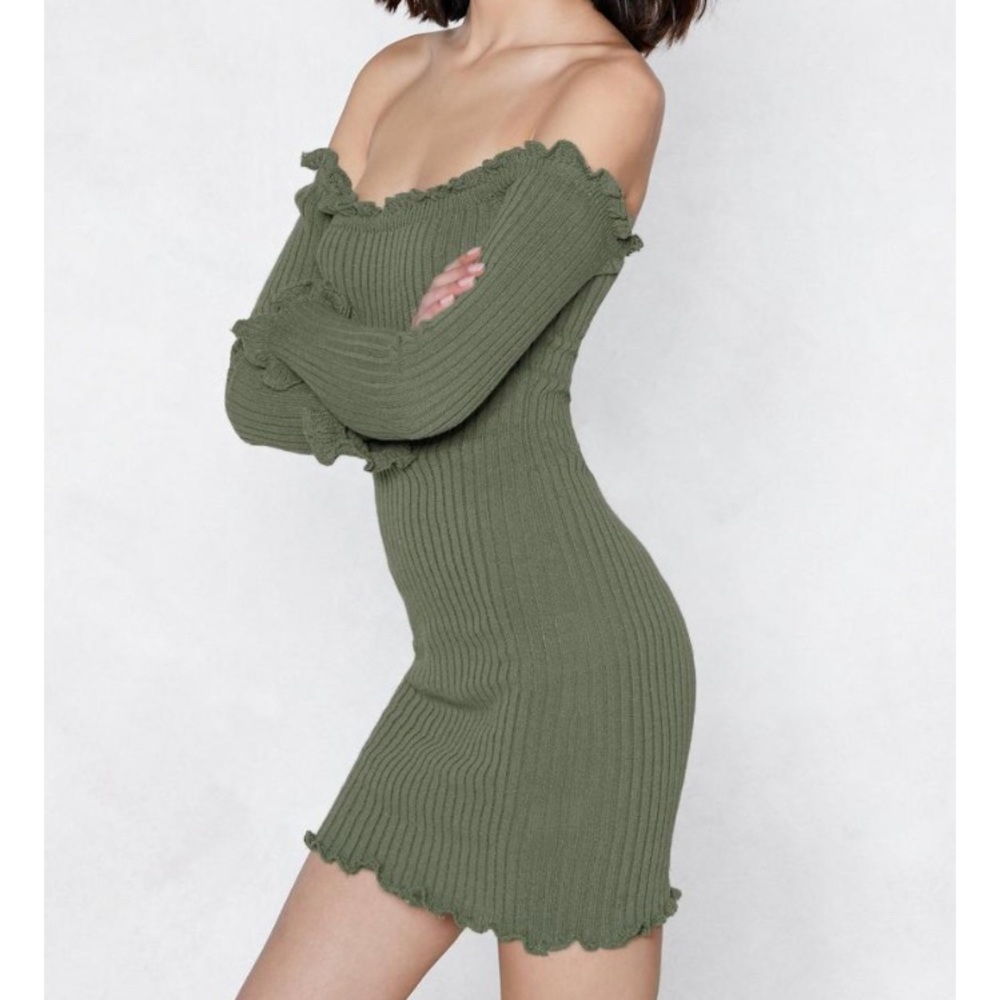 Off The Shoulder Ribbed Dress - Picture 2 of 3